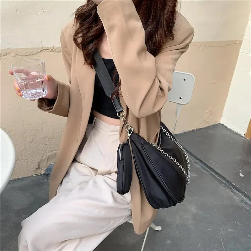 New Arrival Hobo Shoulder Bags for Women Simple Style Black Nylon Crossbody Messenger Bags Purse Female Underarm Handbag