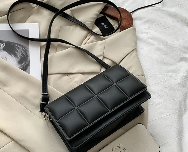 New Solid Color Fashion Shoulder Handbags Female Travel Messenger Bag Plaid Small PU Leather Crossbody Bags For Women