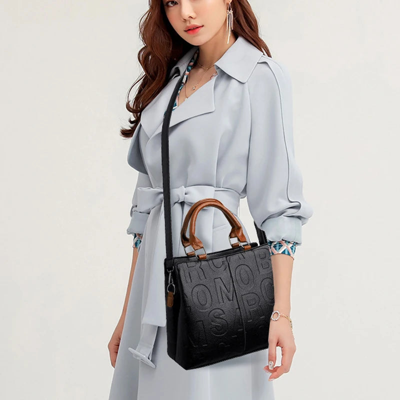 Fashion Letter Handle Bag Women PU Leather Shoulder Bag Large Capacity Handbag Designer Brands Crossbody Bag Lady Purse Femme