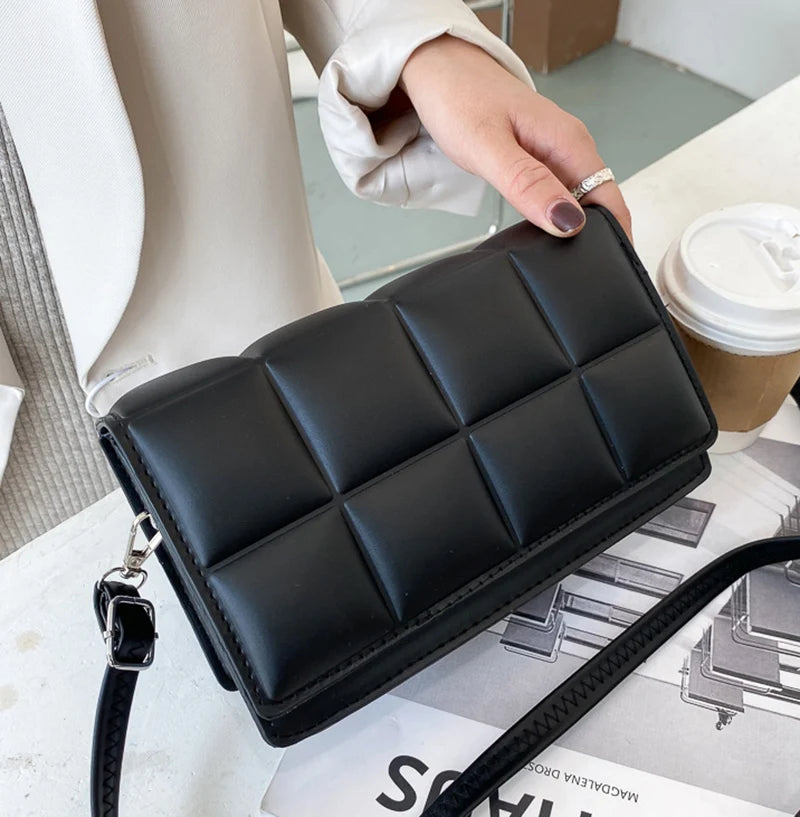 New Solid Color Fashion Shoulder Handbags Female Travel Messenger Bag Plaid Small PU Leather Crossbody Bags For Women