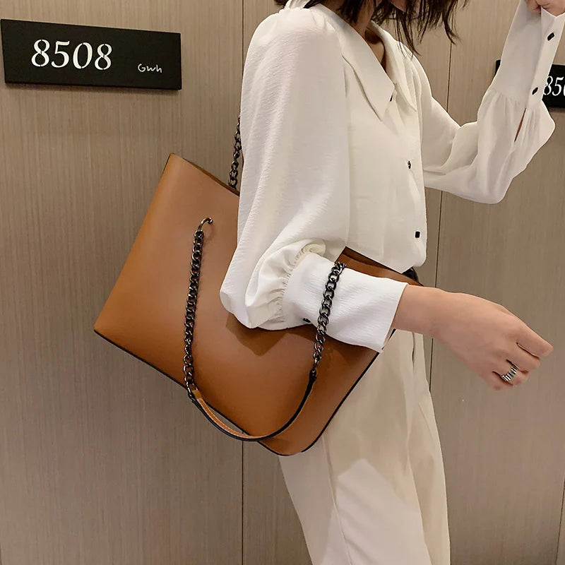 Luxury Designer PU Leather Shoulder Bags For Women Chain Large Capacity Handbags Travel Hand Bag Female Big Tote Bags Bolso