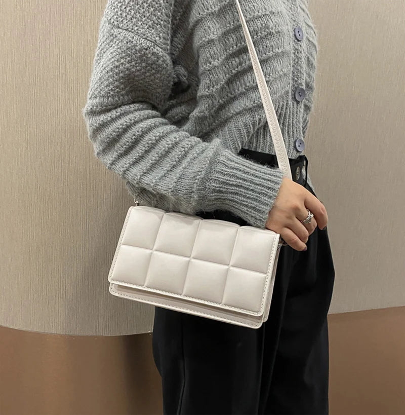 New Solid Color Fashion Shoulder Handbags Female Travel Messenger Bag Plaid Small PU Leather Crossbody Bags For Women