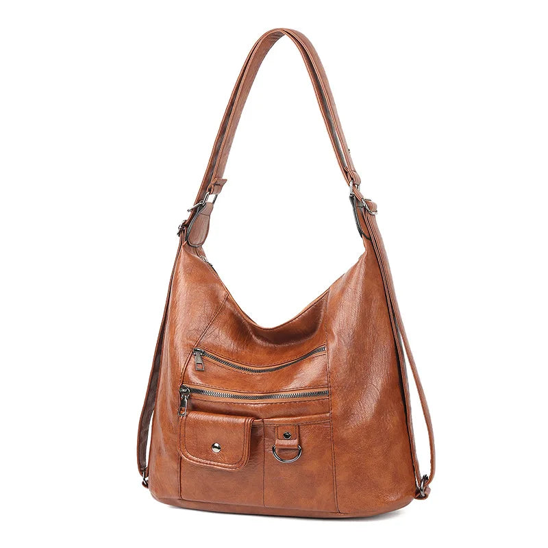 Casual PU Leather Tote Bags for Women Large Capacity Hobo Handbags Retro Patchwork Shoulder Bag Female Crossbody Shopper Bag