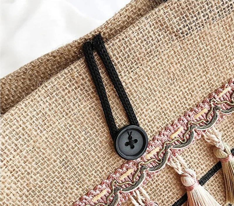 Canvas Handbag Women Large Capacity Tassel Shoulder Bag Simple letter Top-handle Bag Linen Lady Tote Shopping Weekend Bag Bolso