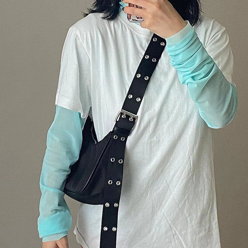 Casual Shoulder Bags For Women Black Waterproof Nylon Crossbody Bag Cool Girls Underarm Handbag Purse