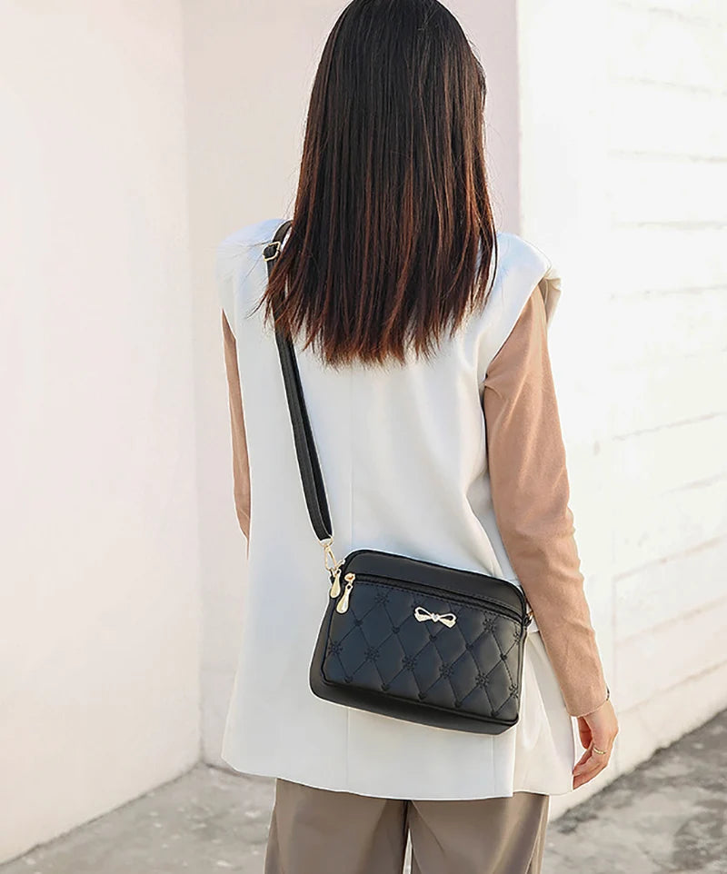 New Arrival Simple Shoulder Bags for Women Embroidery Heart Crossbody Purse Female Leather Black Handbag Small Messenger Bag