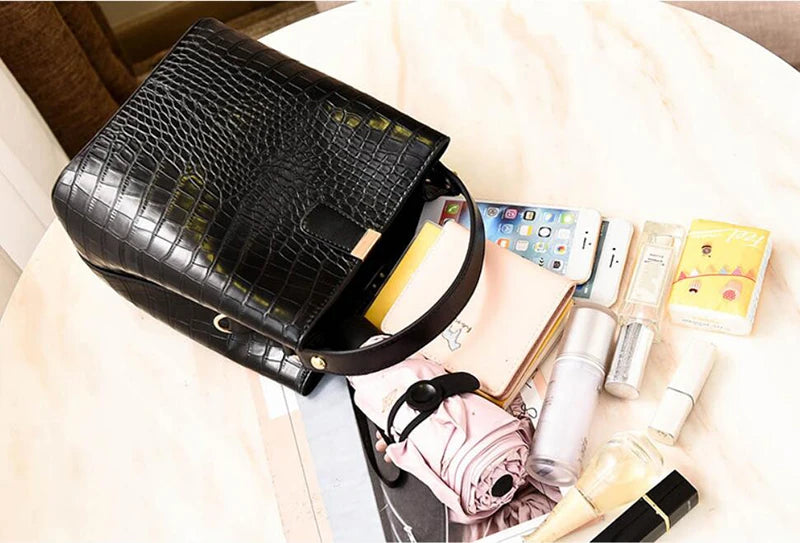 Crocodile Pattern Bucket Shoulder Bag For Women Fashion Brands Female Handbag Large Capacity Lady Crossbody Bag Handbag Purse