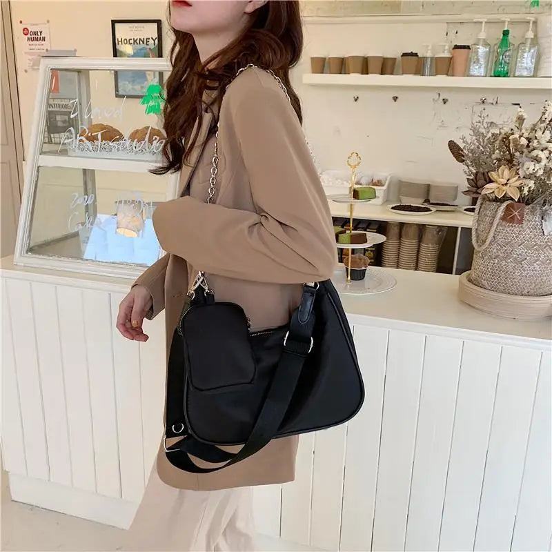 New Arrival Hobo Shoulder Bags for Women Simple Style Black Nylon Crossbody Messenger Bags Purse Female Underarm Handbag