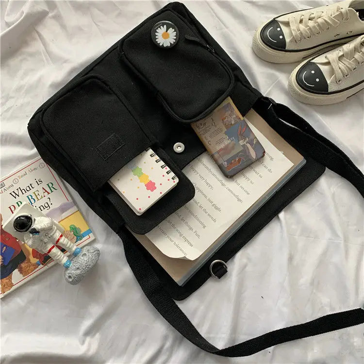 Canvas Crossbody Bags Youth Fashion Casual Large Capacity Ladies Shoulder Bag Solid Color Women Messenger Bag