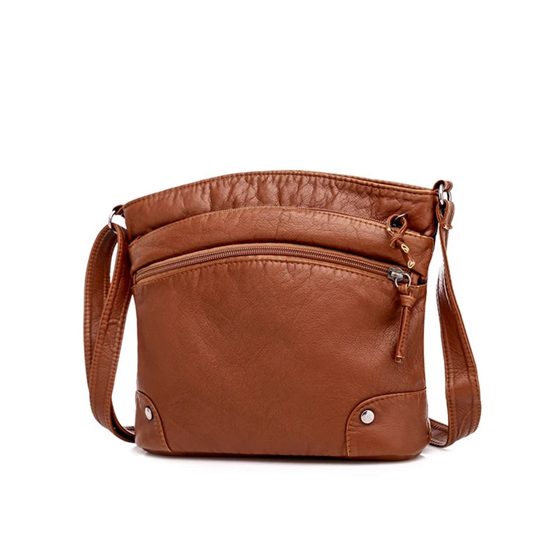 Soft PU Leather Shoulder Crossbody Bag Women Retro Design Messenger Bag Casual Multi-zipper Female Daily Travel Handbag Satchel