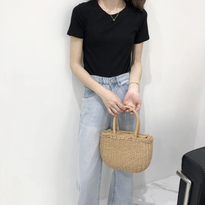 Straw Bags for Women Summer Rattan Bag Handmade Woven Beach Bag Bohemia Handbag Bolsos Fashion Rattan Basket Tote Purse