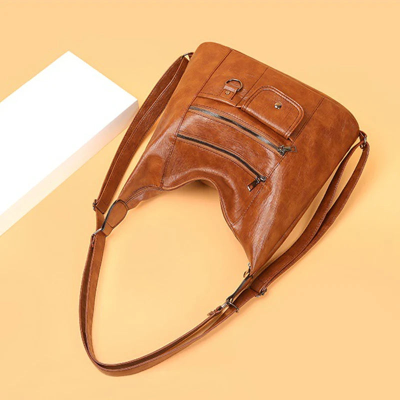 Casual PU Leather Tote Bags for Women Large Capacity Hobo Handbags Retro Patchwork Shoulder Bag Female Crossbody Shopper Bag