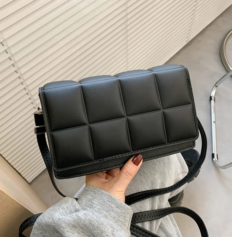 New Solid Color Fashion Shoulder Handbags Female Travel Messenger Bag Plaid Small PU Leather Crossbody Bags For Women