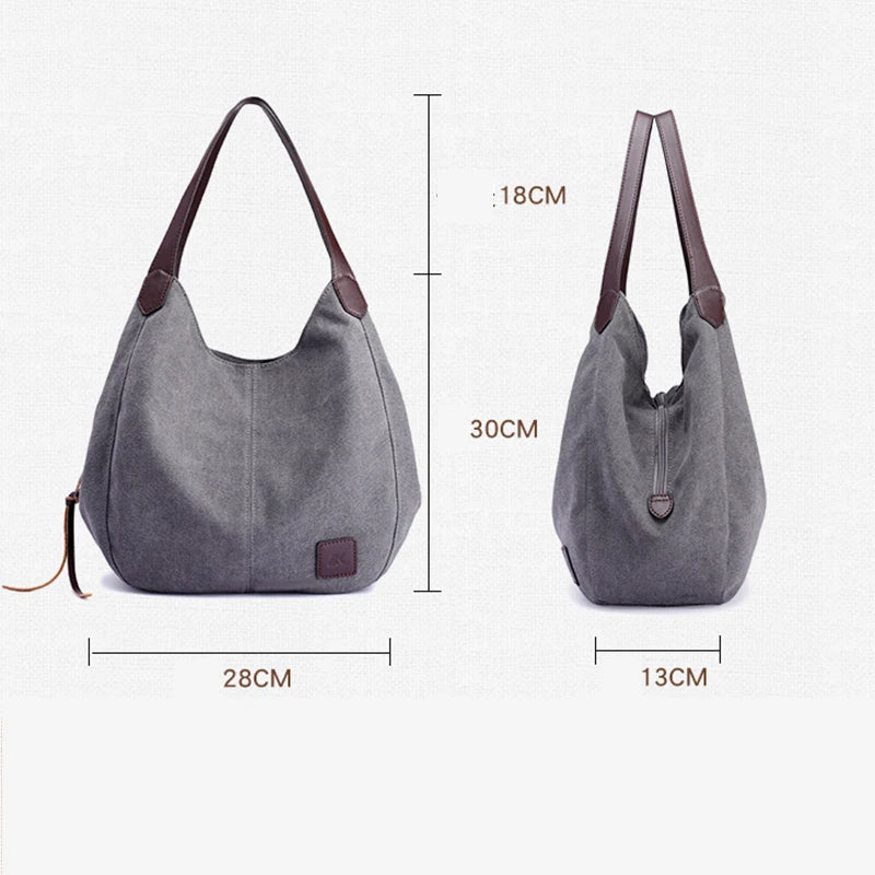 Large Capacity Canvas Shoulder Bag Casual Top-Handle Bag Daily Use Handbag Lady Shopping Totes Travel Bag