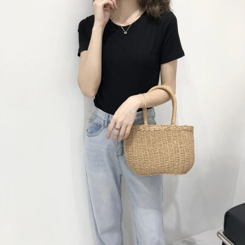 Straw Bags for Women Summer Rattan Bag Handmade Woven Beach Bag Bohemia Handbag Bolsos Fashion Rattan Basket Tote Purse