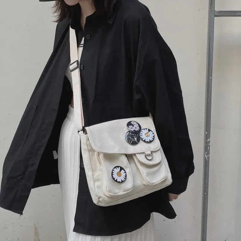Canvas Crossbody Bags Youth Fashion Casual Large Capacity Ladies Shoulder Bag Solid Color Women Messenger Bag