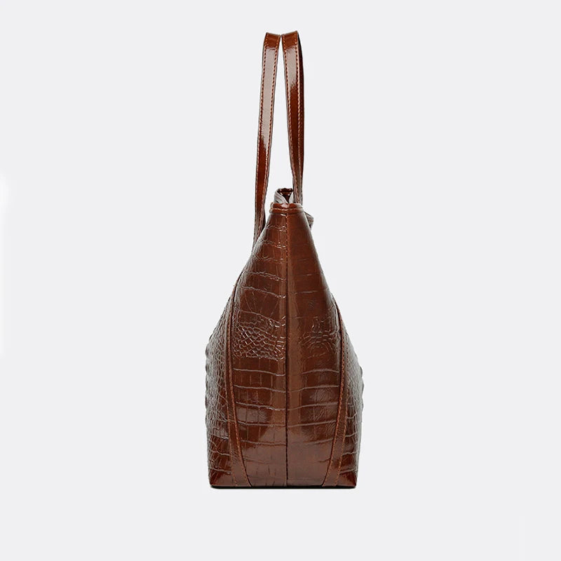 Simple Versatile Crocodile Print Tote Bag Large Capacity Fashion Handbag Vintage Design Shoulder Women's Bag