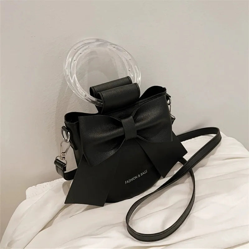 Stylish Women's Bucket Bag with Detachable Strap and Elegant Bow Accent Casual Shoulder Crossbody Bag, Summer Handbag Purse