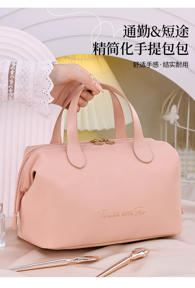 New French style portable handbag fashionable PU mini cosmetic storage bags women's toiletry bag for travel small tote