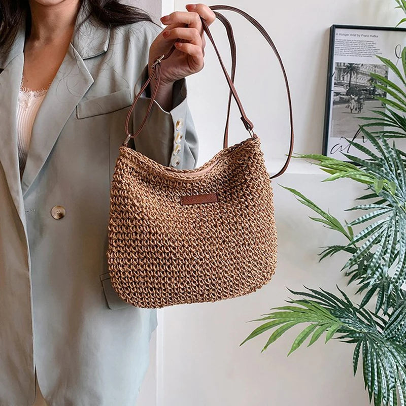 Ladies Fashion Summer Straw Crossbody Bag Women Beach Holiday Shopping Woven Shoulder Handbag Messenger Purses For Women Bags