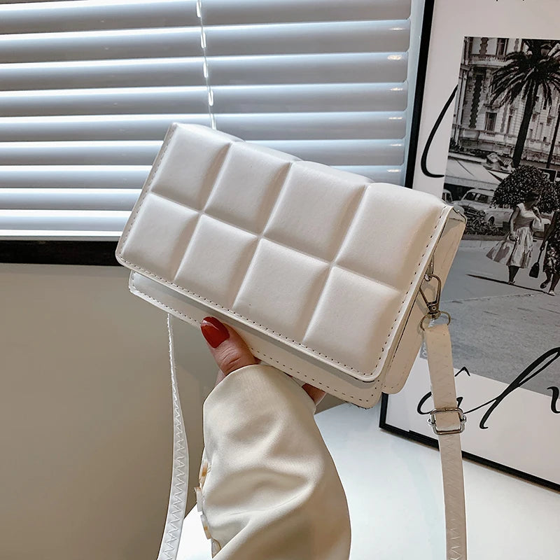 New Solid Color Fashion Shoulder Handbags Female Travel Messenger Bag Plaid Small PU Leather Crossbody Bags For Women