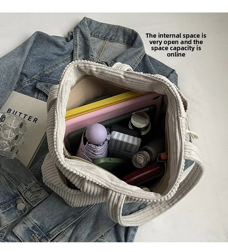 Autumn Winter Corduroy Tote Bag Korean Version Simple Handbag Women Large Capacity Versatile Casual Student Shoulder Bag Ita Bag