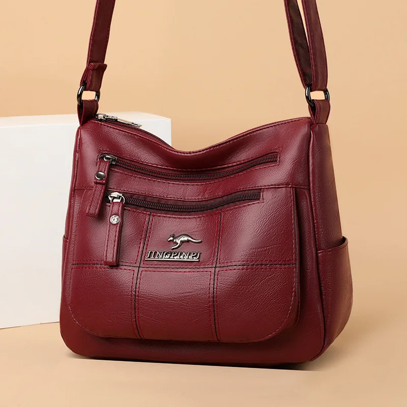 Solid Color PU Leather Single Shoulder Bag, Multi Compartment Pocket Daily Women's Cross Body Bags, Large Capacity Women's Bag.