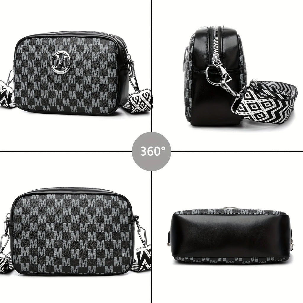 Elegant Women Shoulder Bag, Stylish Pu Leather Messenger Bag Design with 'M' Logo Badge,Phone Coin Purse, Perfect for Daily Use