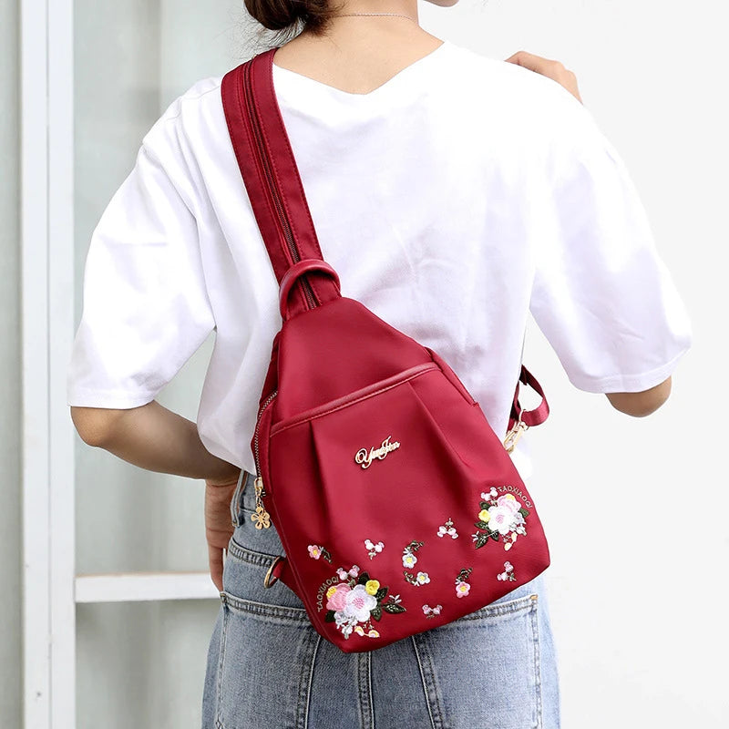 Waterproof Oxford Women Backpack Fashion Casual Embroidery Bag Designer Female Large Capacity Travel Handbag Shopping Knaps