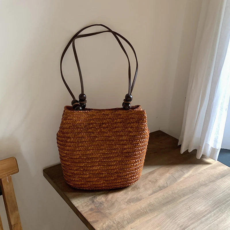 Casual Straw Woven Shoulder Bags, Wicker Handbags, Handmade Summer Beach Bag ,Women Travel ,Large Capacity, Rattan Totes