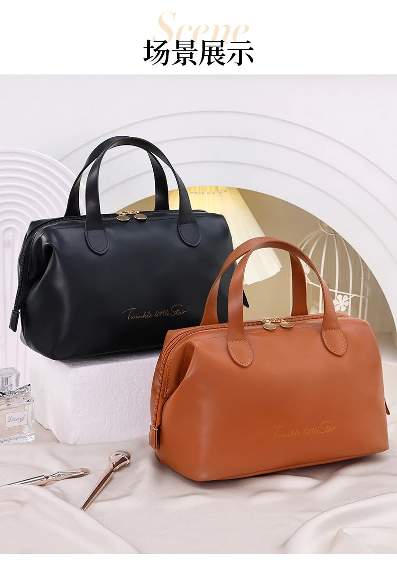 New French style portable handbag fashionable PU mini cosmetic storage bags women's toiletry bag for travel small tote