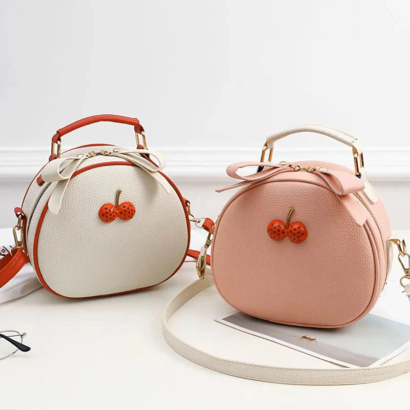 Litchi Pattern Contrast Cherry Small Purse and Handbags New Womens Sling-shoulder Crossbody Mobile Phone Bag