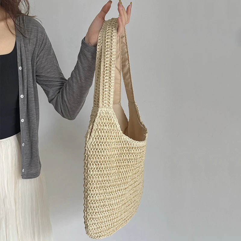 Fashion Straw Women Shoulder Bags Paper Woven Female Handbags Large Capacity Summer Beach Straw Bags Casual Tote Purses