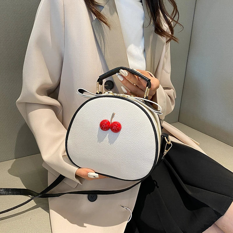 Litchi Pattern Contrast Cherry Small Purse and Handbags New Womens Sling-shoulder Crossbody Mobile Phone Bag