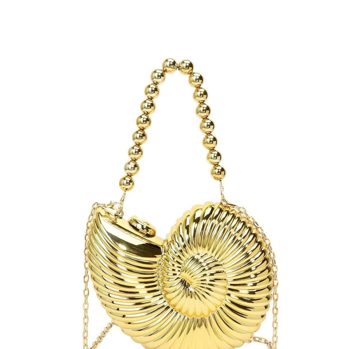 Golden Conch Shaped Shoulder Bag, Detachable Shoulder Strap, Lipstick Pouch, Elegant Shoulder Bag, Suitable For Evening Outings