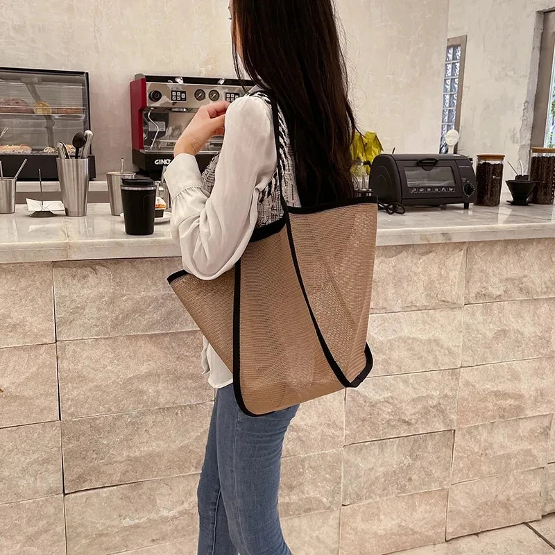 Fashion Large Capacity Handbag Mesh Hollow Out Design Beach Travel Package For Women Single Shoulder Bag Female Shopper Totes