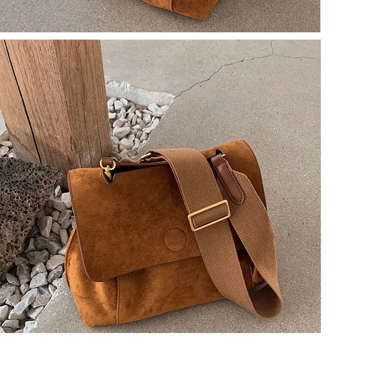 Suede Leather Women's Shoulder Bag Magnetic Button Messenger Bag Large Capacity Work Outing Velvet Tote Bag for Women Daily Use