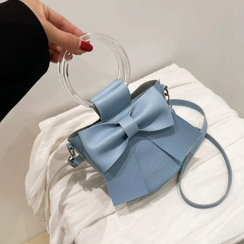 Stylish Women's Bucket Bag with Detachable Strap and Elegant Bow Accent Casual Shoulder Crossbody Bag, Summer Handbag Purse
