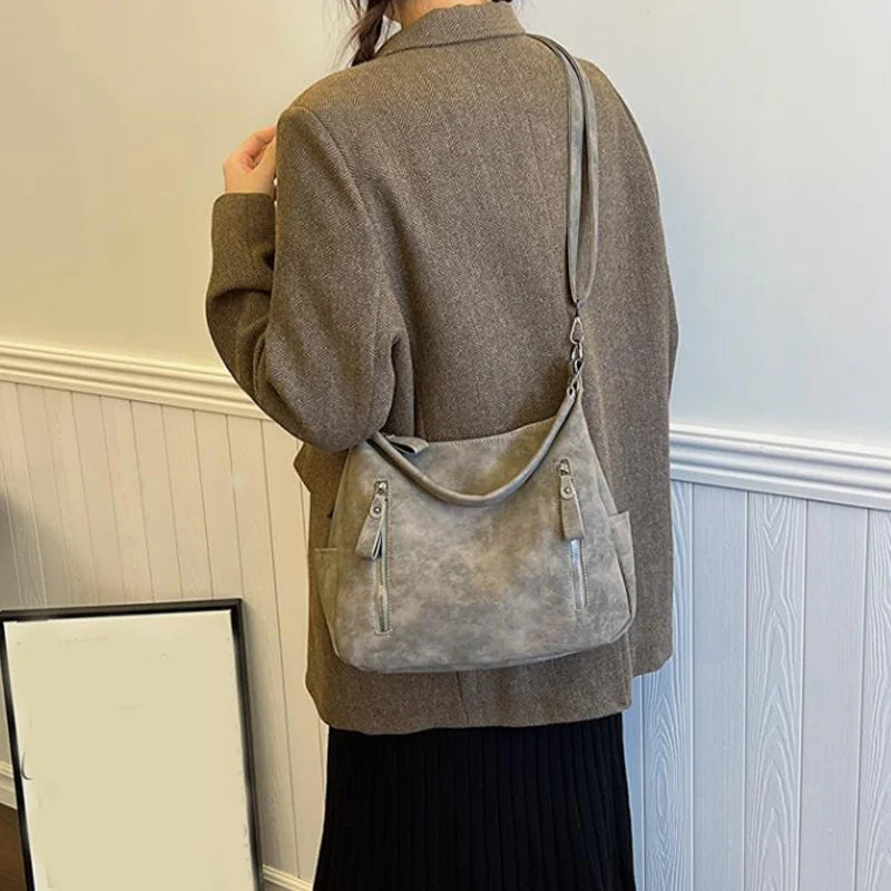 Designer Leather Female Side Bags Retro Shoulder Bag for Women Handbag Casual Ladies Large Capacity Tote Bag