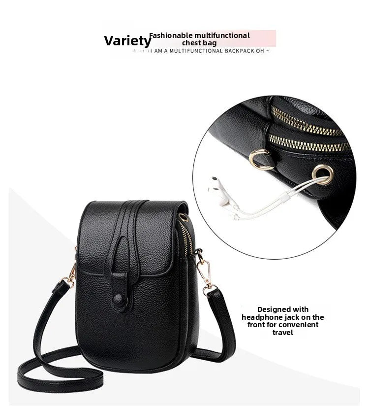 Mini Multifunctional Leather Shoulder Bag for Cellphone/Sport Cross Bags with Headphone Jack, Multi Layer Women's Bag with Cover