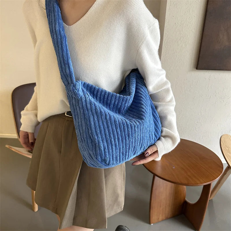 Winter Tote Bag for Women Large Capacity Handbags Casual Shoulder Bags Trend Female Corduroy Shopper Crossbody Bag