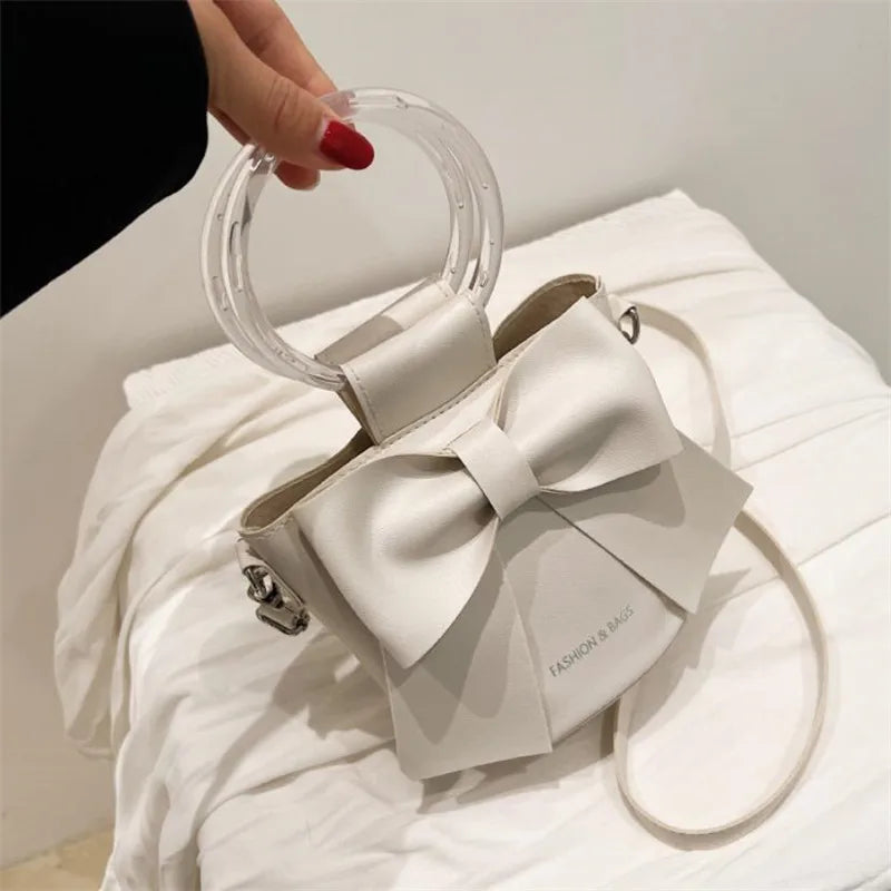 Stylish Women's Bucket Bag with Detachable Strap and Elegant Bow Accent Casual Shoulder Crossbody Bag, Summer Handbag Purse