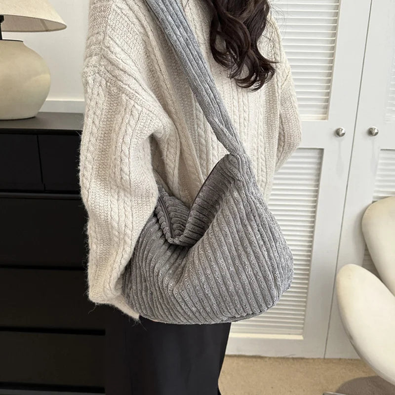 Winter Tote Bag for Women Large Capacity Handbags Casual Shoulder Bags Trend Female Corduroy Shopper Crossbody Bag