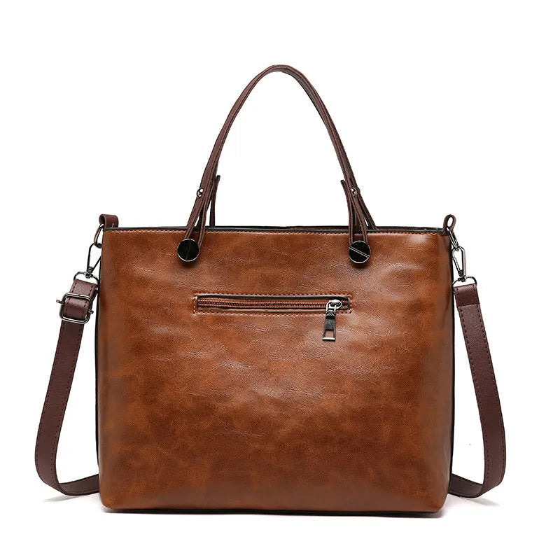 Europe America Retro Leather Handbag Shoulder Bag, Two Pocket Zipper Tote Bag, Classic Crossbody Bags for Women Work Business
