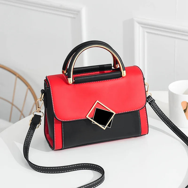 Color blocked women's buckle decorative handbag, women's small crossbody wallet, PU leather flip wallet