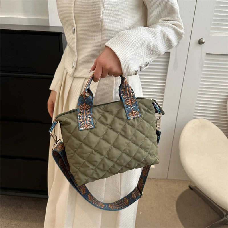 Designer Brand Lingge Quilted Padded Large Tote Nylon Women Handbags Luxury Design Shoulder Crossbody Bags Shopper Bag