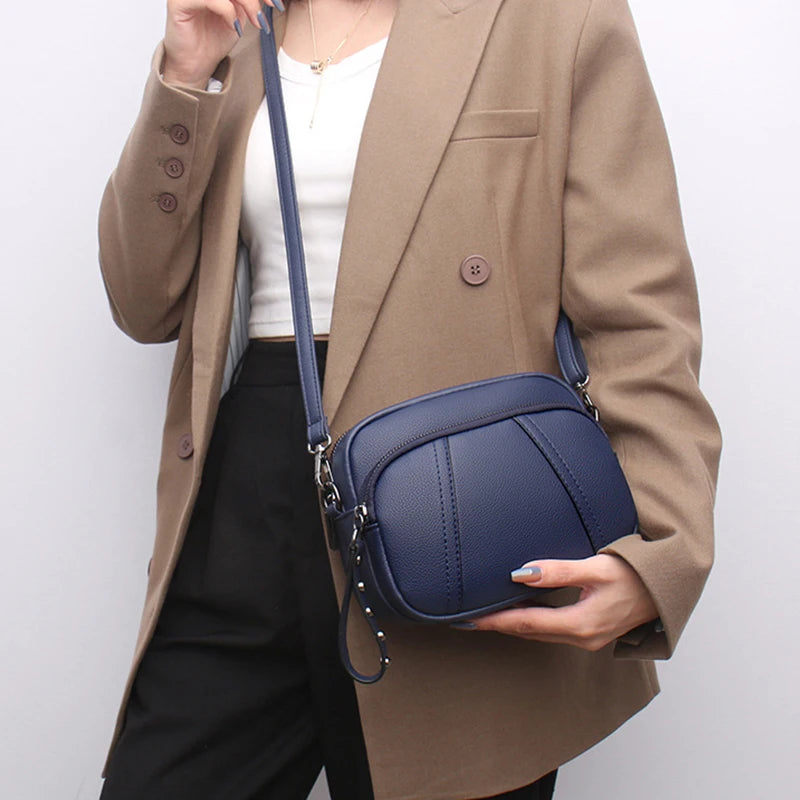 Solid Color Fashionable Rivet Zipper Women's Mobile Phone Bag Simple Soft PU Leather Shoulder Crossbody Small Square Handbag