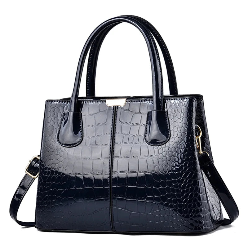 Ladies' shiny leather design solid color shoulder bag fashionable and simple large capacity shopping handbag