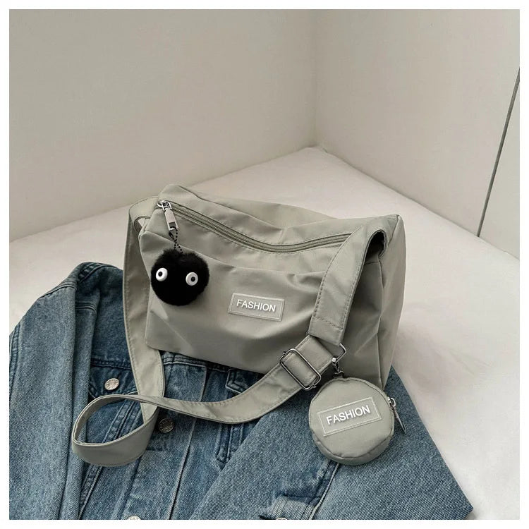 Fashion Crossbody Bag with Round Small Pouch, Versatile Stylish Lightweight Oxford Shoulder Bag for Women Daily Use Work Travel