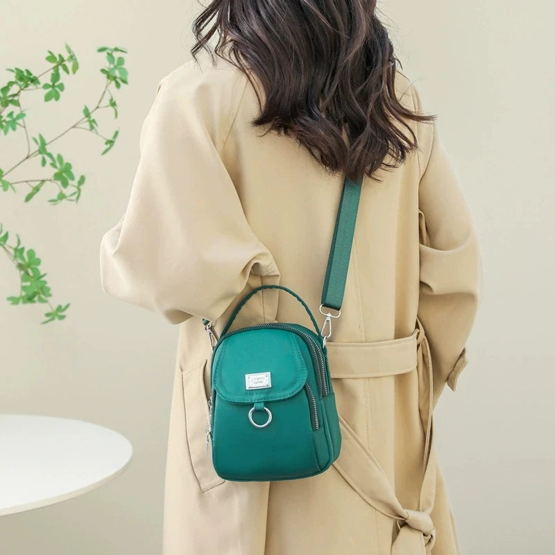 Lightweight Nylon Women's Crossbody Bag, Casual Mini Handbag with Multiple Zip Pouch, Chic Design Shoulder Bag for Everyday Use